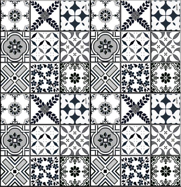 White Patterned Matte Tile R6608 – 60x60 Black & White Decorative Matte Finish