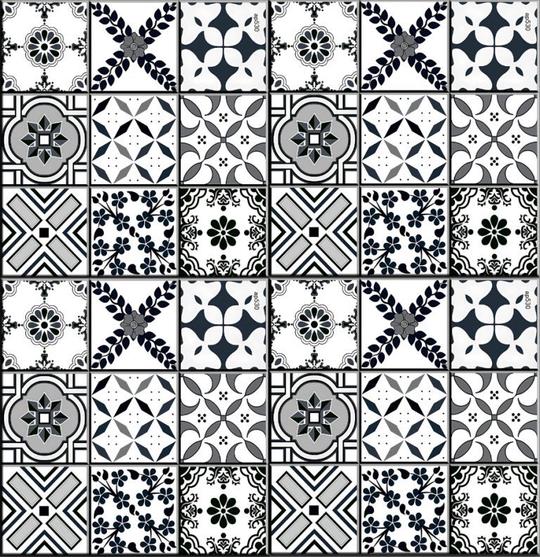 R6608 white patterned matte tile 60x60 geometric patchwork
