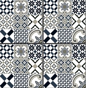 White Patterned Matte Tile R6609 – 60x60 Classic Black & Beige Patchwork Matte