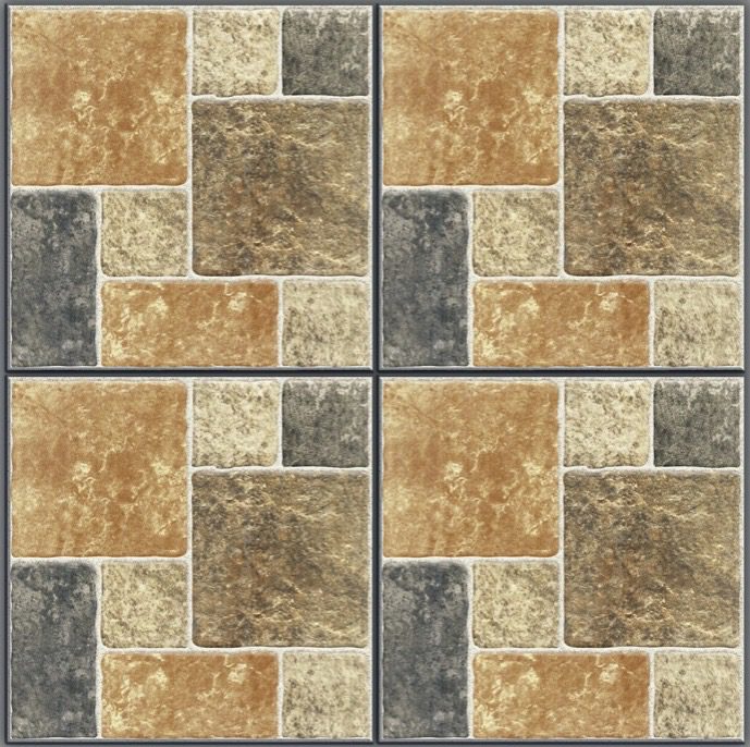 RC4408s Premium Rustic Brown Stone-Look Tile – 40x40 with block mosaic design in earthy tones
