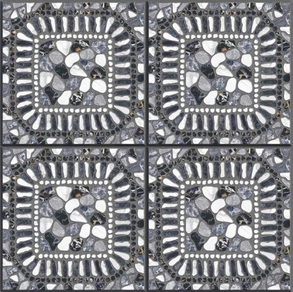 RC4412 Premium Rustic Gray Stone-Look Tile – 40x40 RC4412 Premium Rustic Gray Stone-Look Tile – 40x40 with square stone mosaic design