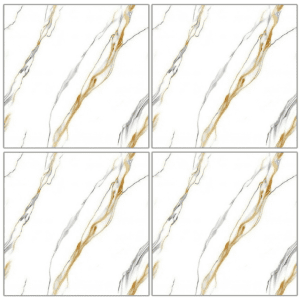 BMD65003 white marble-look glazed porcelain tile with gold vein design 60x60