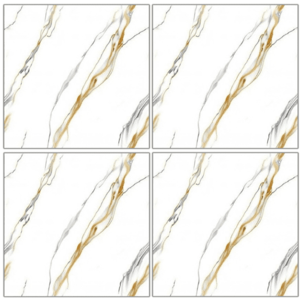 BMD65003 white marble-look glazed porcelain tile with gold vein design 60x60