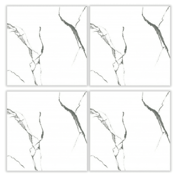 BMD65013S glossy white marble-look glazed porcelain tile 60x60 gray vein design