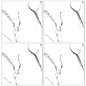 LSQ6654 white marble look glazed porcelain tile 60x60 with black veining Caption: White Marble-Look Glazed Porcelain Tile LSQ6654 – 60x60