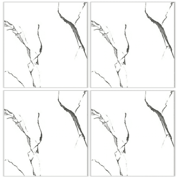 LSQ6654 white marble look glazed porcelain tile 60x60 with black veining Caption: White Marble-Look Glazed Porcelain Tile LSQ6654 – 60x60