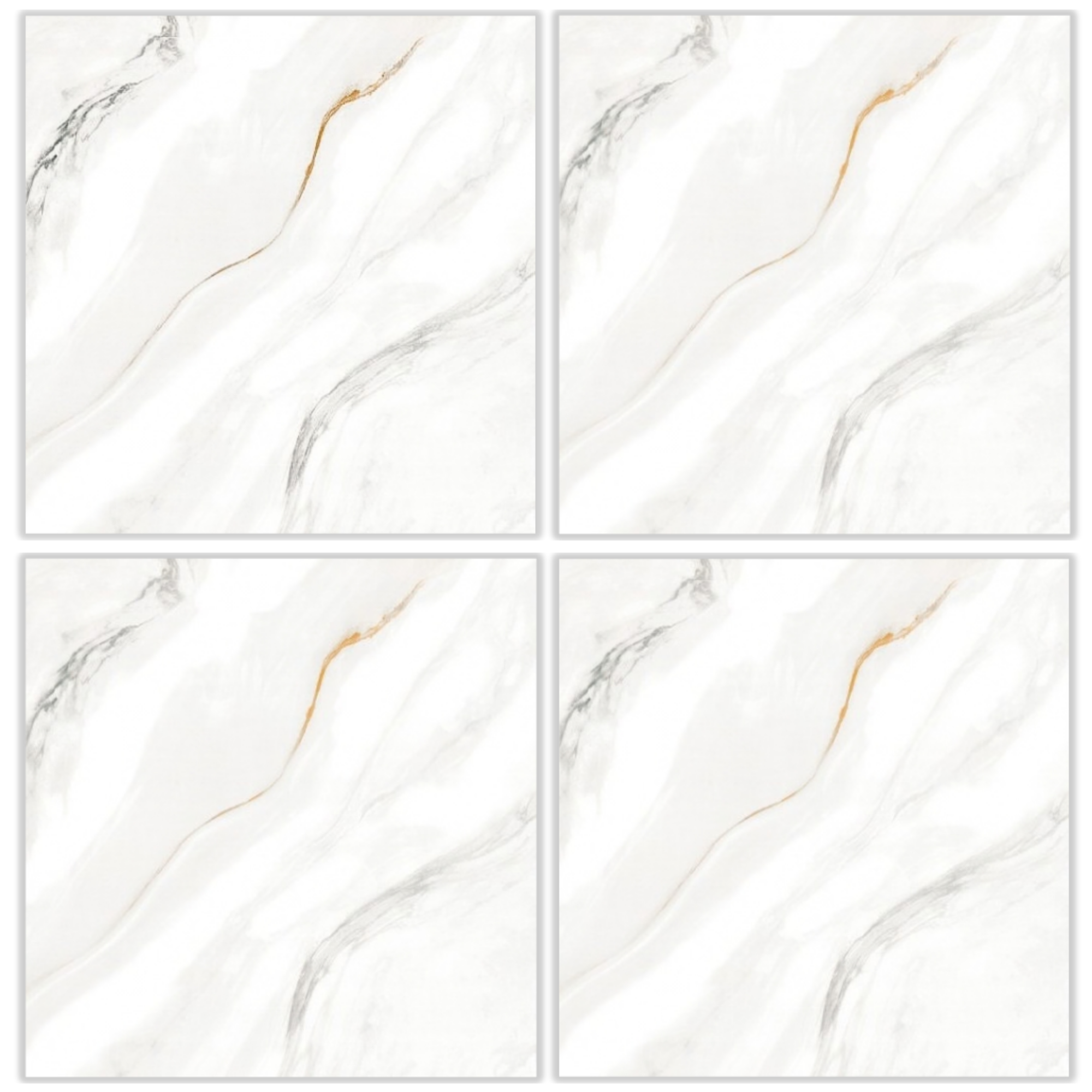 LSQ6804 white marble look glazed porcelain tile 60x60 with subtle gold and gray veining