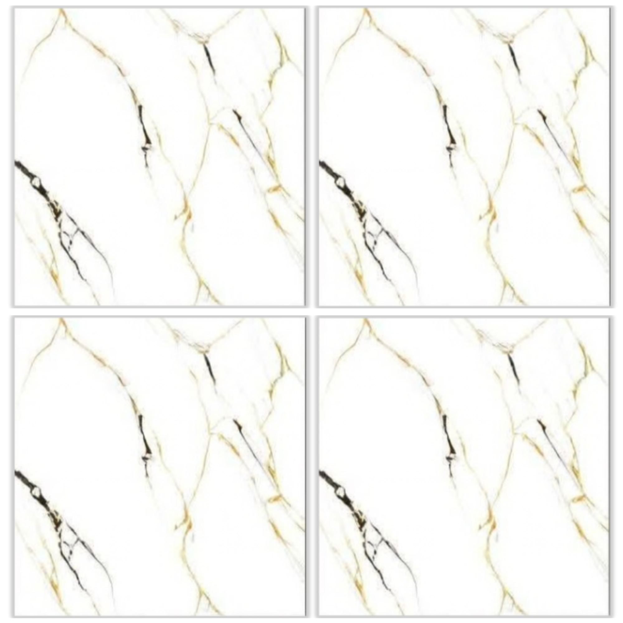 LTP6201 White Marble-Look Glazed Porcelain Tile – 60x60 Black & Gold Veining